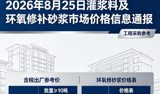 宁江2026年8月25日灌浆料及环氧修补砂浆市场价格信息通报